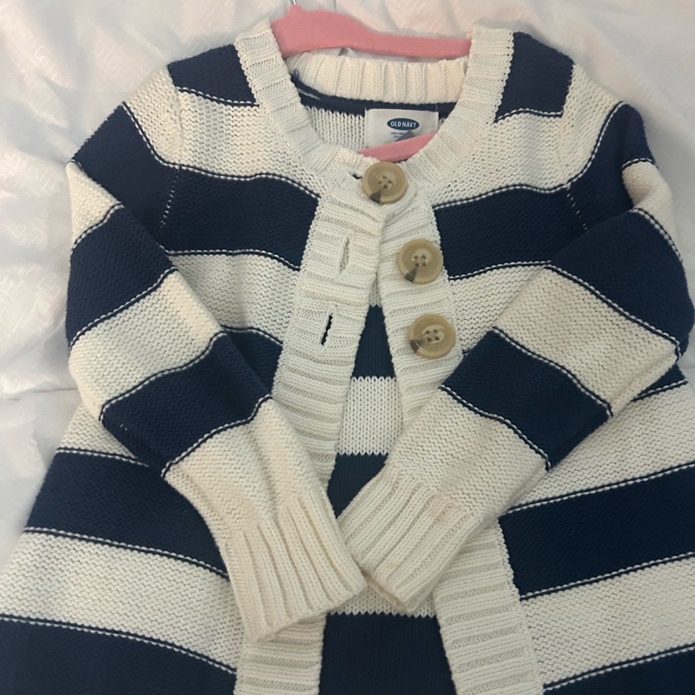 Old Navy Navy and Cream Striped Kids Cardigan